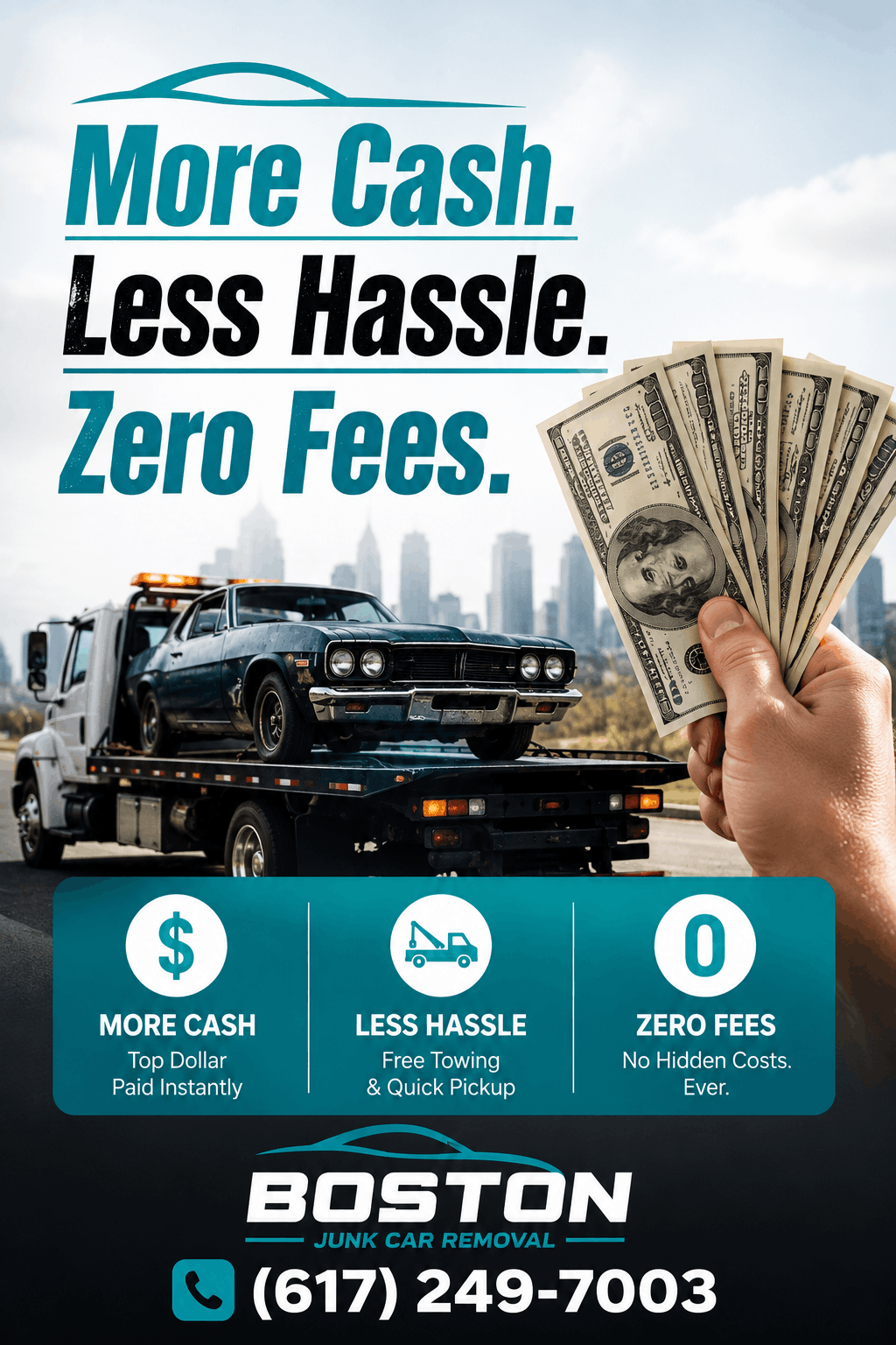 Old junk car ready for cash removal in Boston